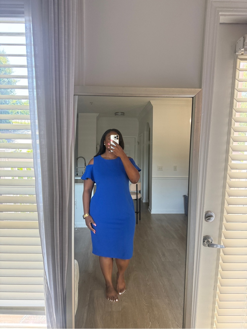 Calvin Klein Royal Blue Cold-Shoulder Midi Sheath Dress
